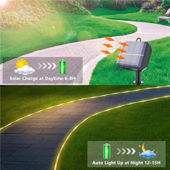 Solar rope lights 66ft 200 led waterproof outdoor string lights patio garden dec - Picture 5 of 7